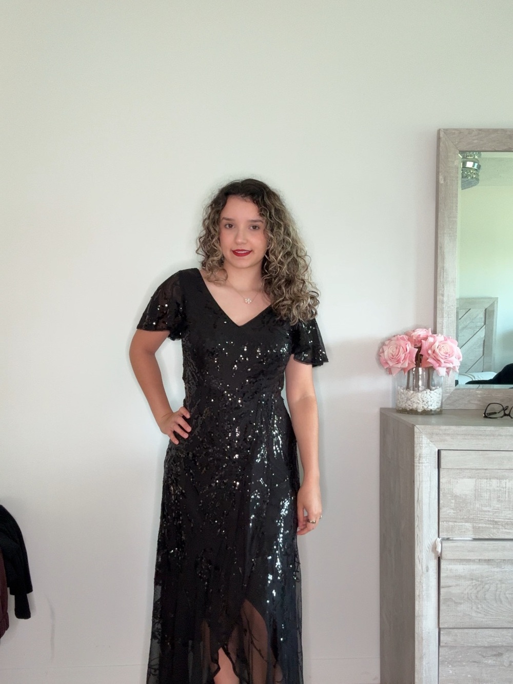 Black Sequin V-Neck Maxi Dress